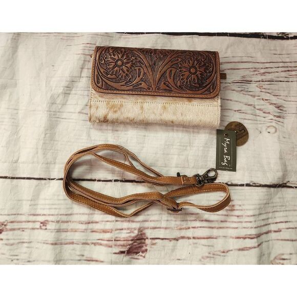Myra Amadeus Tooled Leather and Cowhide Wallet/crossbody New! - Picture 1 of 4